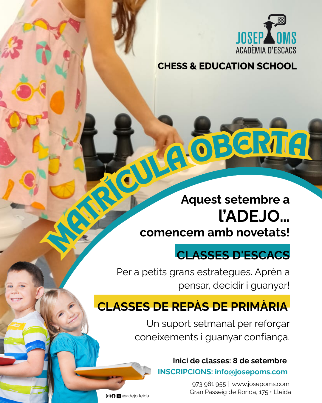 Featured image for “Classes d’escacs i repassos de Primària, propostes de l’ADEJO a partir del 8 de setembre”
